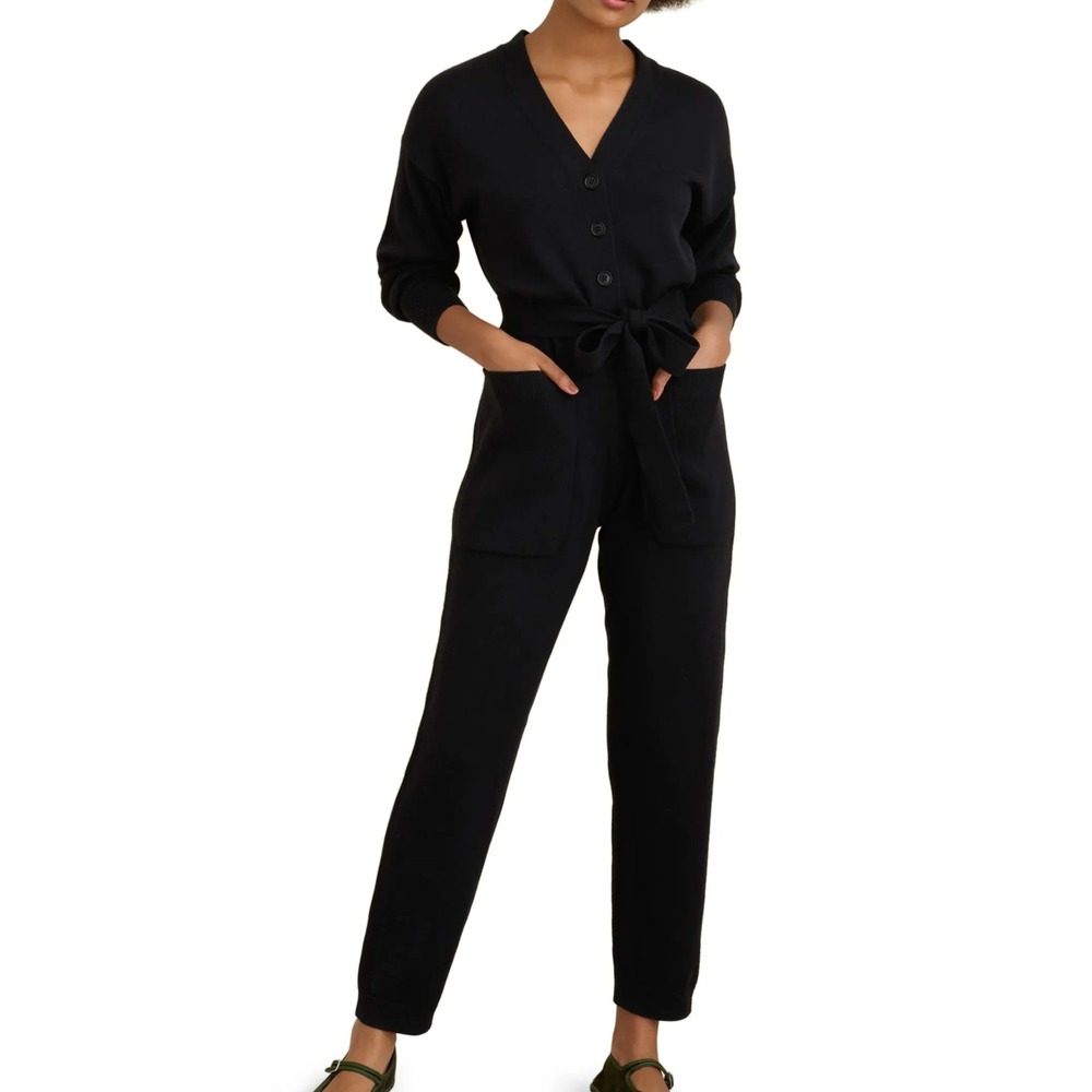 Alex Mill Sweater Jumpsuit Black Wool Cotton Belted Long Sleeve Womens Small